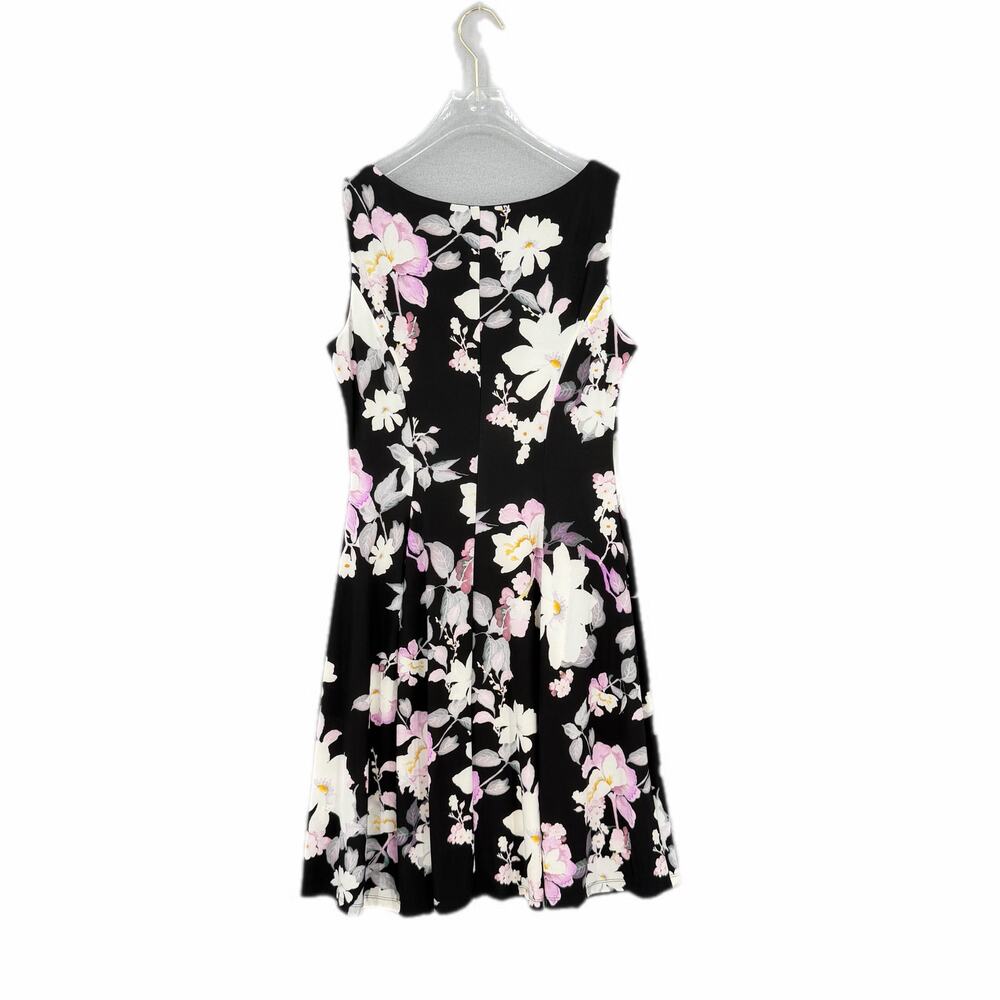 Lauren Ralph Lauren Black Floral Sleeveless Fit & Flare Pleated Jersey Dress - Picture 7 of 9